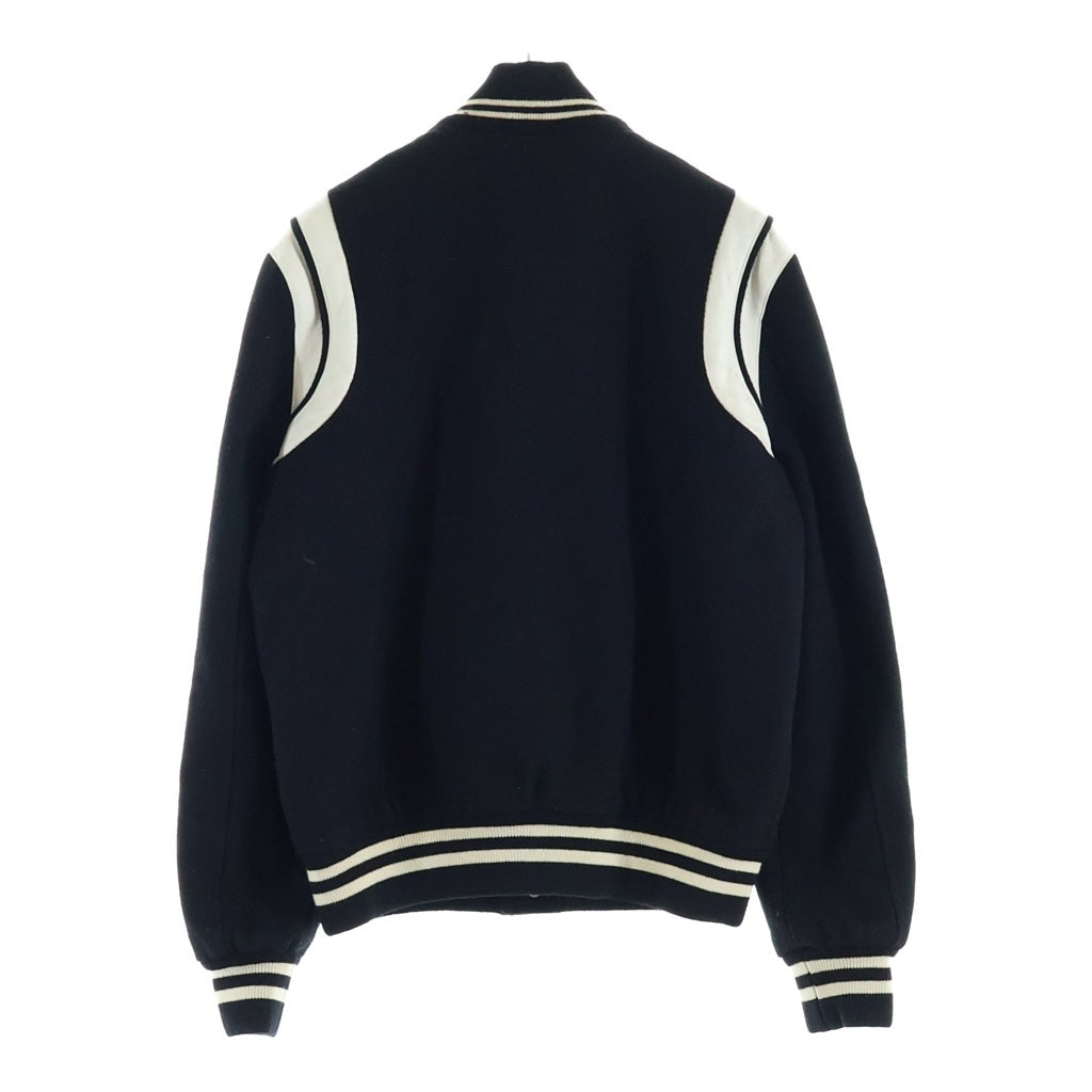 SAINT LAURENT PARIS(サンローランパリ) TEDDY JACKET テディジャケット レザートリムウールスタジアムジャンパー ブルゾン 354718 ブラック