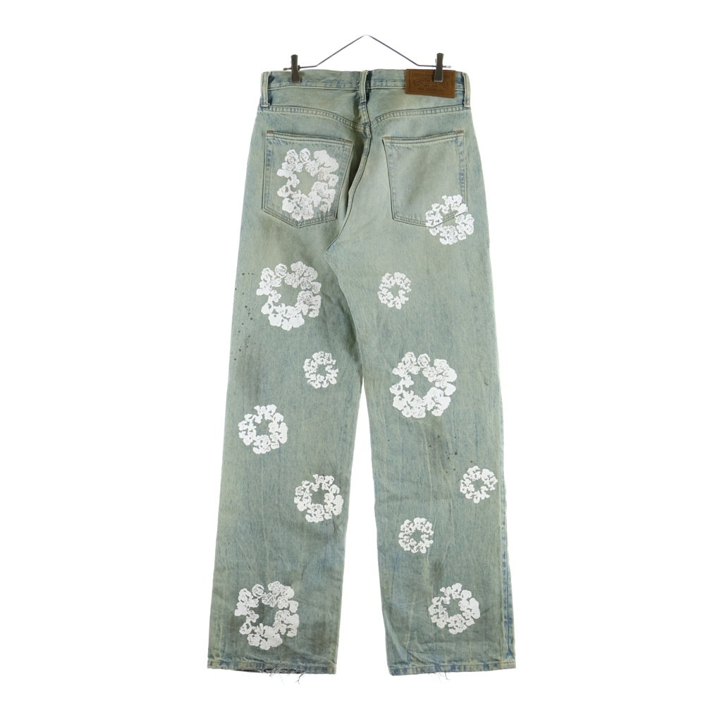 DENIM TEARS(デニムティアーズ) Baggy Cotton Wreath Denim Pant Dirty Wash リース プリント デニムパンツ インディゴ