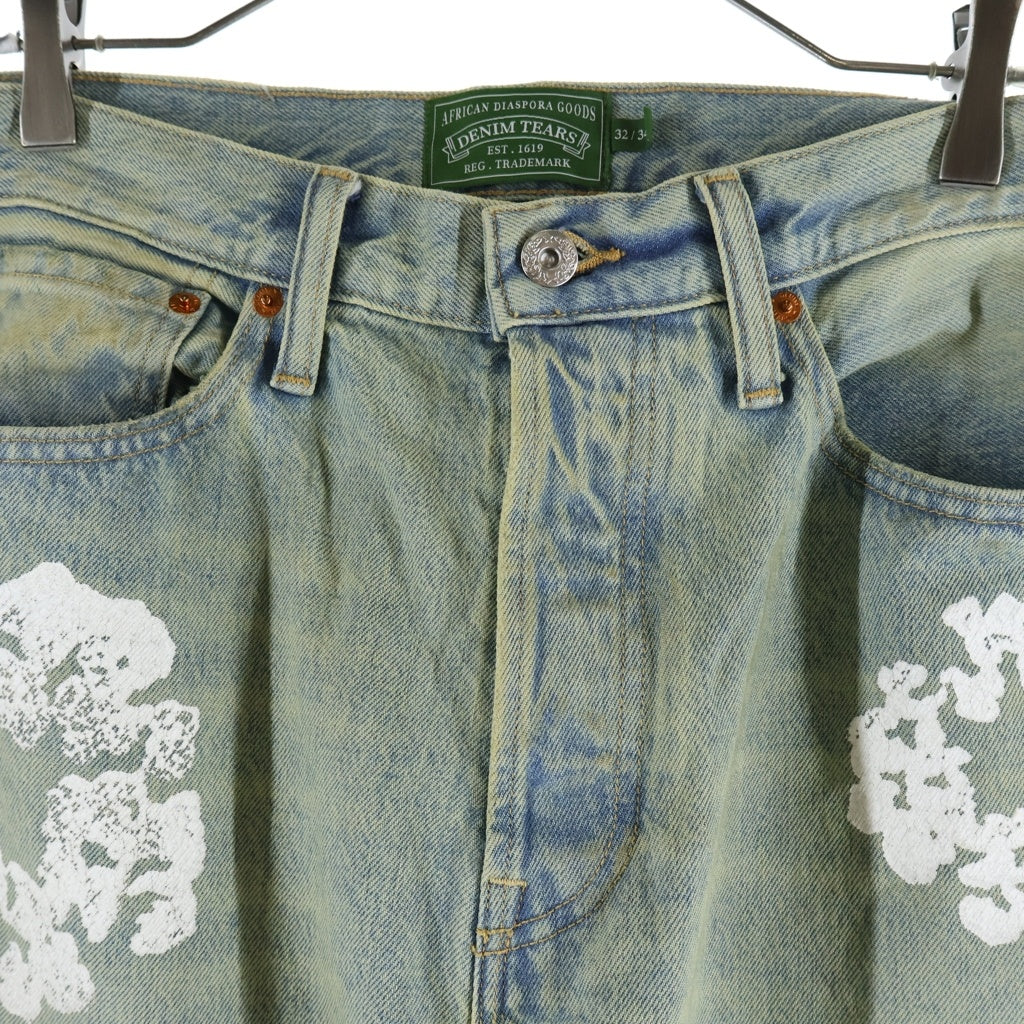 DENIM TEARS(デニムティアーズ) Baggy Cotton Wreath Denim Pant Dirty Wash リース プリント デニムパンツ インディゴ