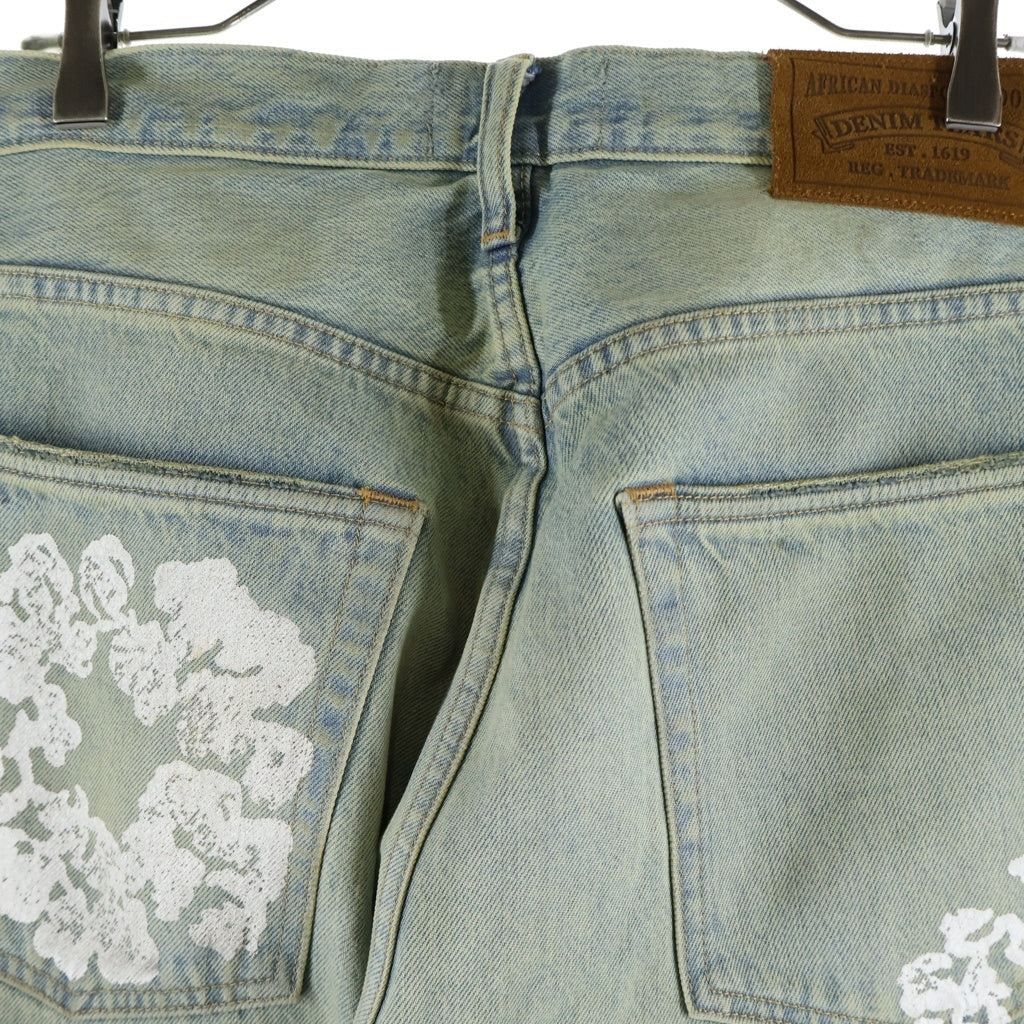 DENIM TEARS(デニムティアーズ) Baggy Cotton Wreath Denim Pant Dirty Wash リース プリント デニムパンツ インディゴ