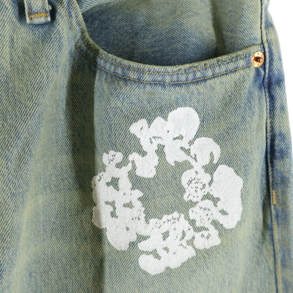 DENIM TEARS(デニムティアーズ) Baggy Cotton Wreath Denim Pant Dirty Wash リース プリント デニムパンツ インディゴ