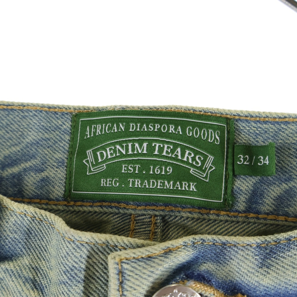 DENIM TEARS(デニムティアーズ) Baggy Cotton Wreath Denim Pant Dirty Wash リース プリント デニムパンツ インディゴ