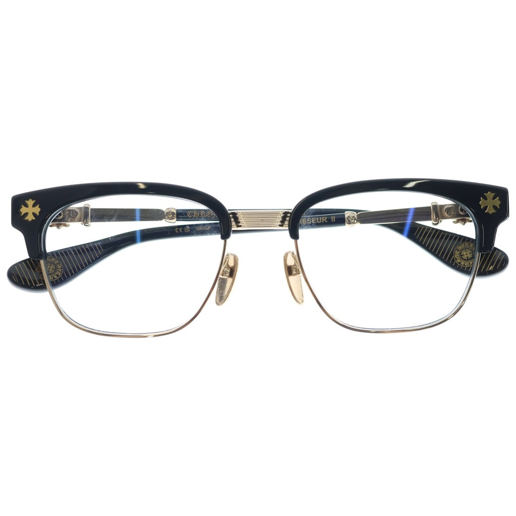 CHROME HEARTS(クロムハーツ) BONENNOISSEUR 2 テンプルCHクロス ハーフリム サングラス アイウェア 眼鏡 ブラック/ゴールド 10545165