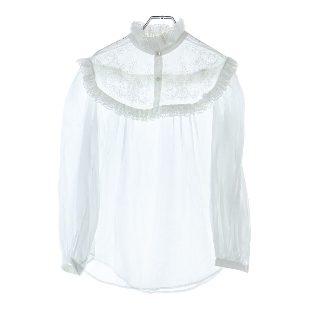 CELINE(セリーヌ) Embroidered Romy Shirt in Cotton Muslin エンブロイダリー ロミーシャツ コットンモスリン レディース ホワイト 2C02B455W