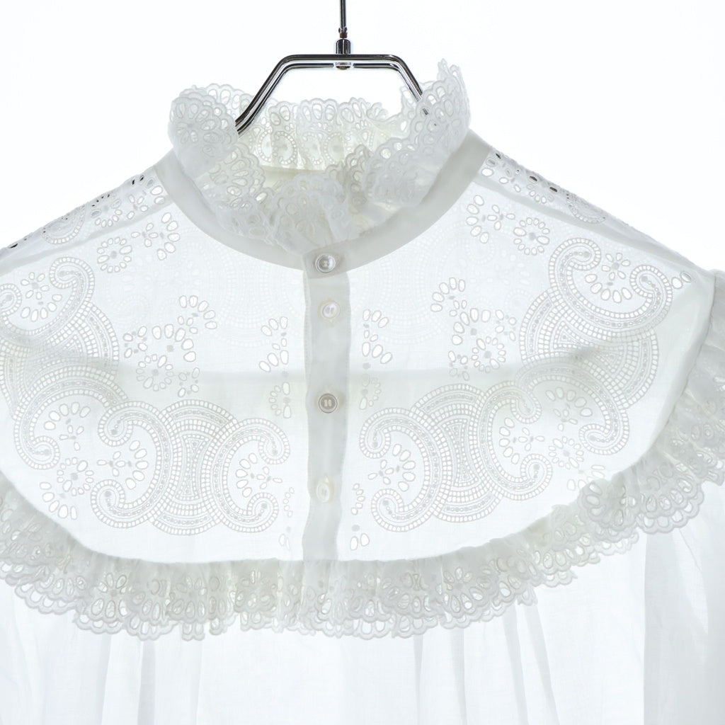 CELINE(セリーヌ) Embroidered Romy Shirt in Cotton Muslin エンブロイダリー ロミーシャツ コットンモスリン レディース ホワイト 2C02B455W