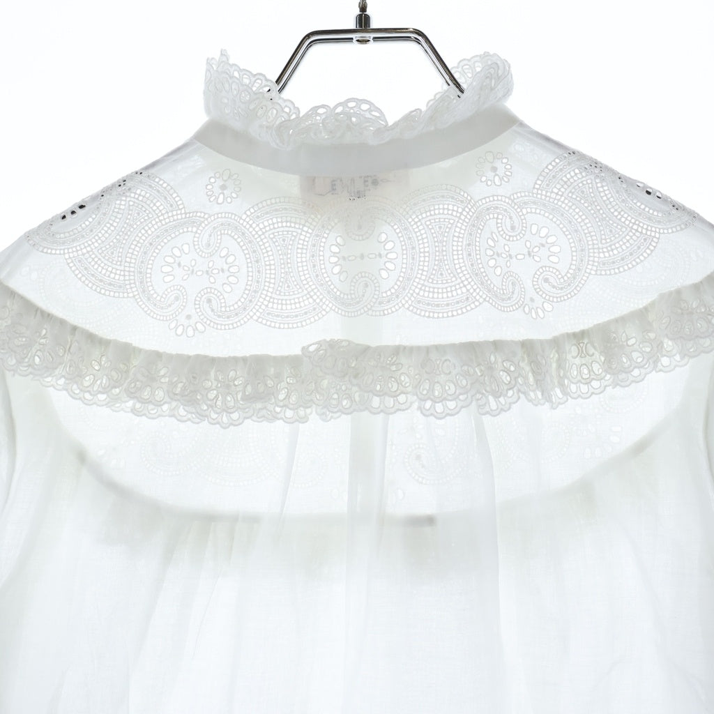 CELINE(セリーヌ) Embroidered Romy Shirt in Cotton Muslin エンブロイダリー ロミーシャツ コットンモスリン レディース ホワイト 2C02B455W