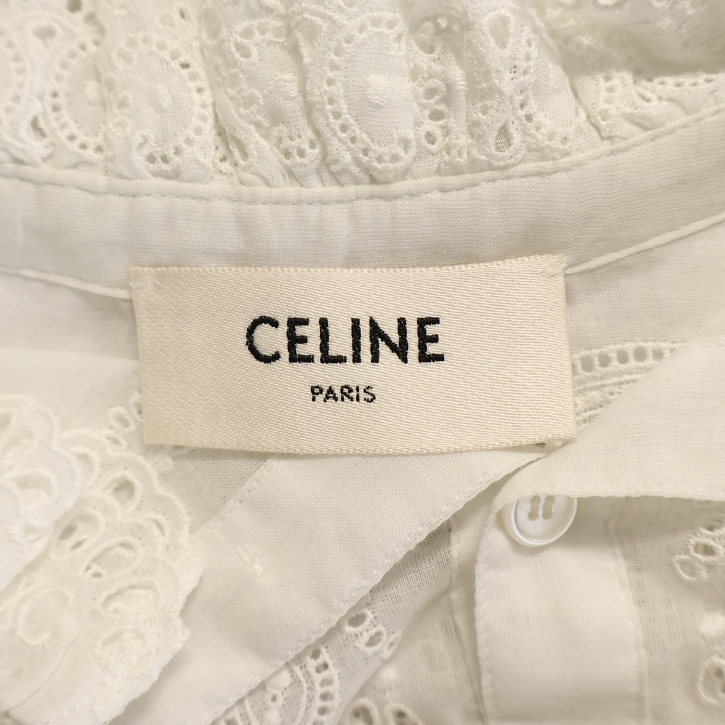 CELINE(セリーヌ) Embroidered Romy Shirt in Cotton Muslin エンブロイダリー ロミーシャツ コットンモスリン レディース ホワイト 2C02B455W