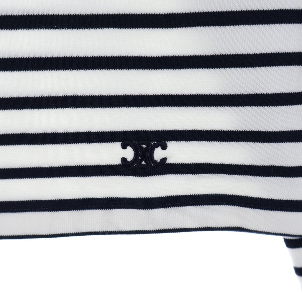 CELINE(セリーヌ) トリオンフ ボーダー スリット 長袖Tシャツ カットソー レディース ホワイト 3ZC8314P