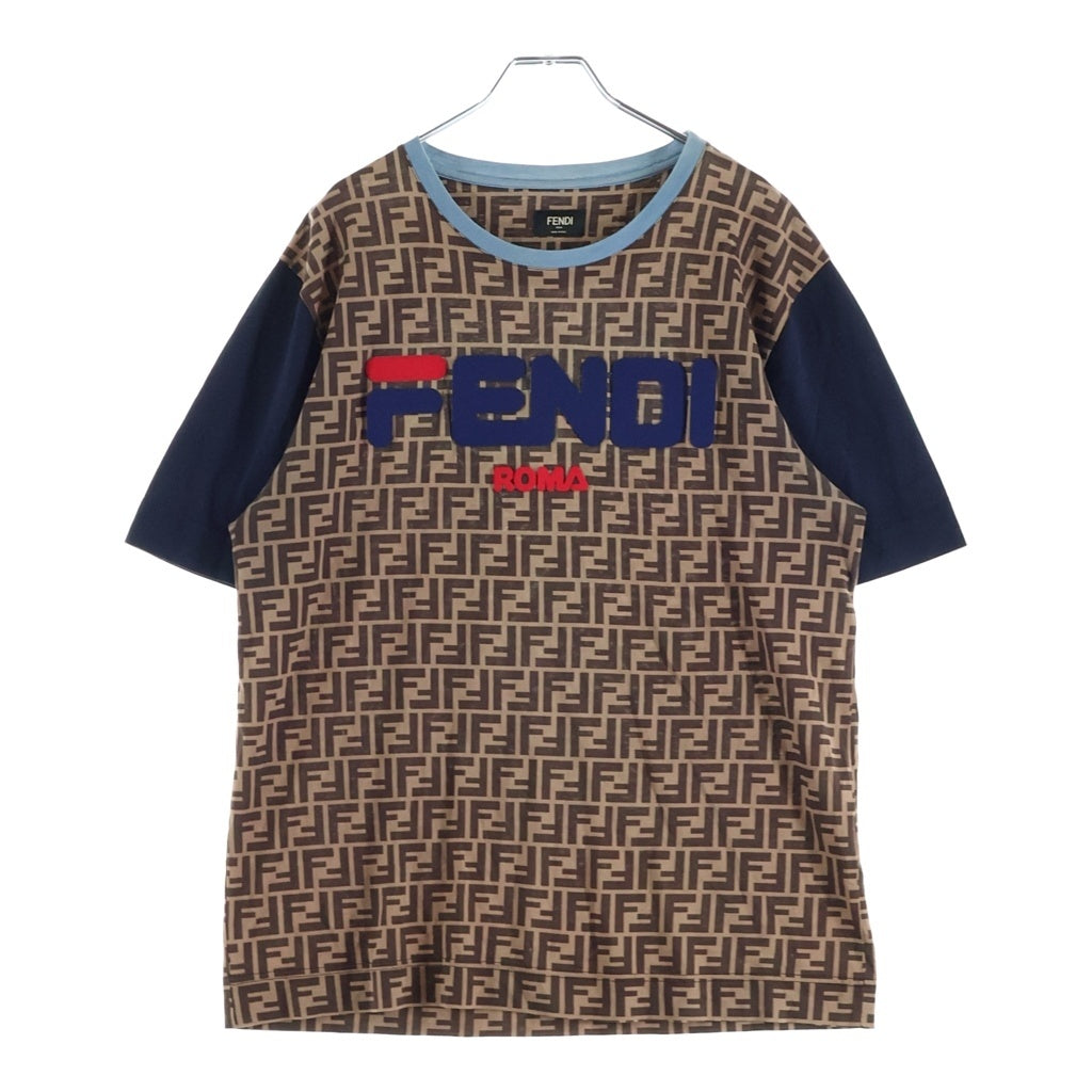 FENDI(フェンディ) ×FILA フィラ ズッカ柄 ロゴ 半袖Tシャツ カットソー ブラウン FY0936 A65H