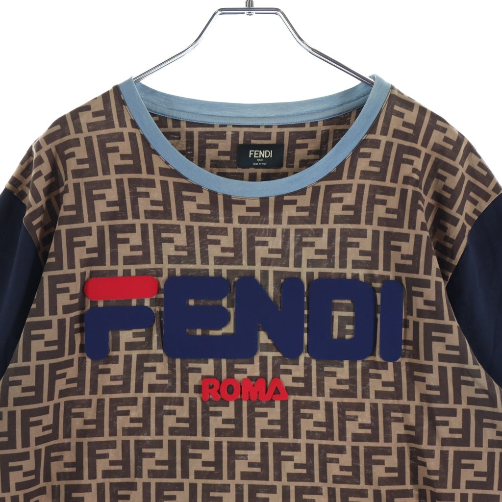 FENDI(フェンディ) ×FILA フィラ ズッカ柄 ロゴ 半袖Tシャツ カットソー ブラウン FY0936 A65H