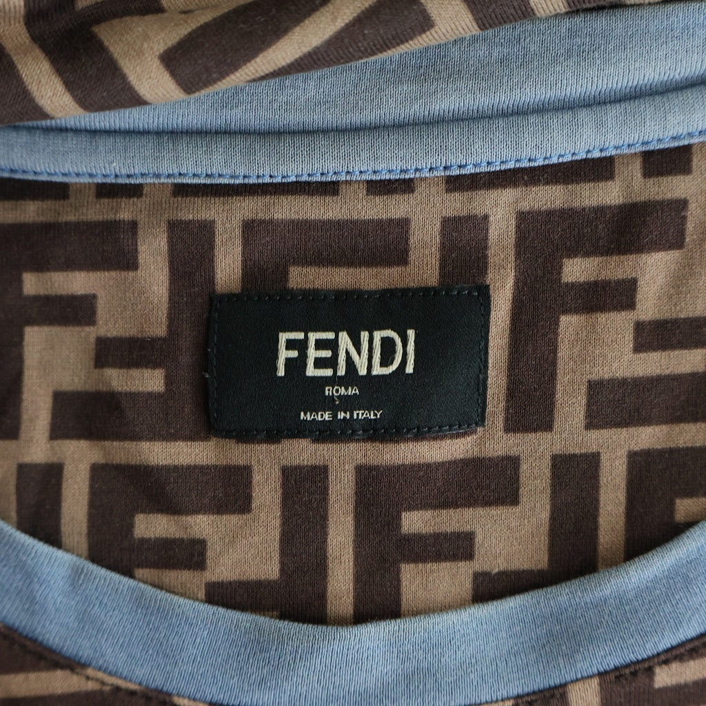 FENDI(フェンディ) ×FILA フィラ ズッカ柄 ロゴ 半袖Tシャツ カットソー ブラウン FY0936 A65H