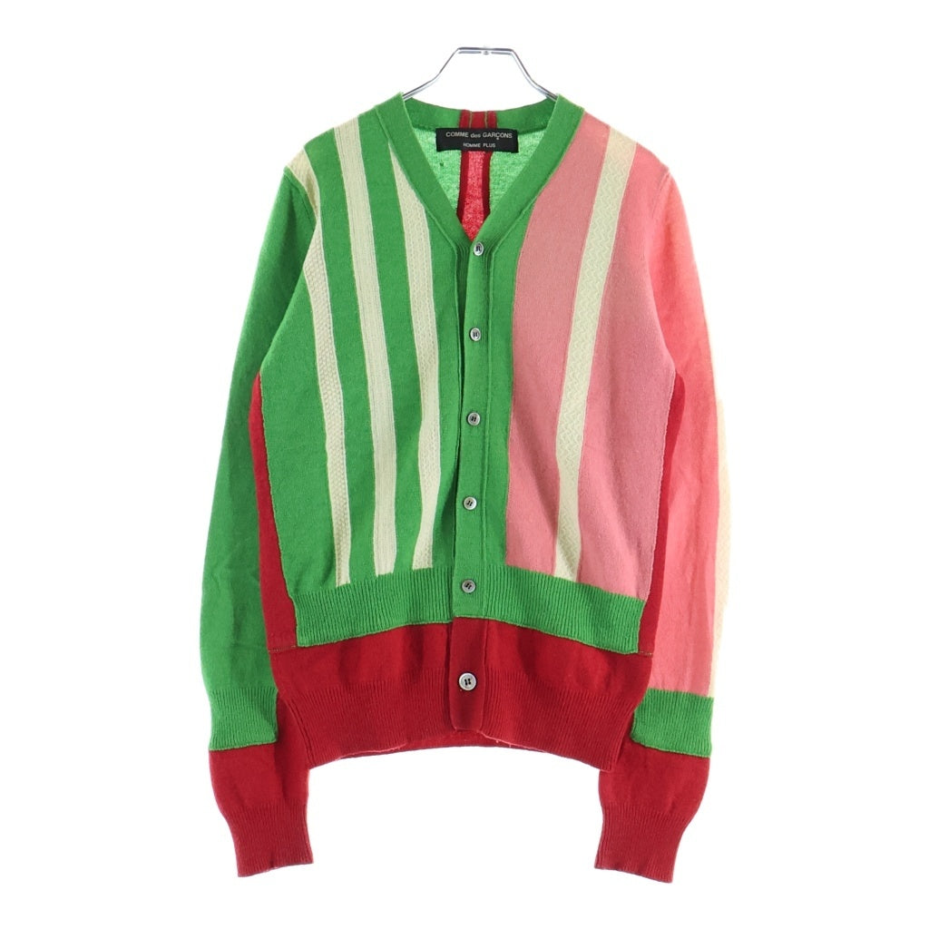 COMME des GARCONS HOMME PLUS(コムデギャルソンオムプリュス) 94AW archive ドッキングロック期 Vネックウールニットカーディガン クレイジーパターン アーカイブ グリーン/ピンク/レッド