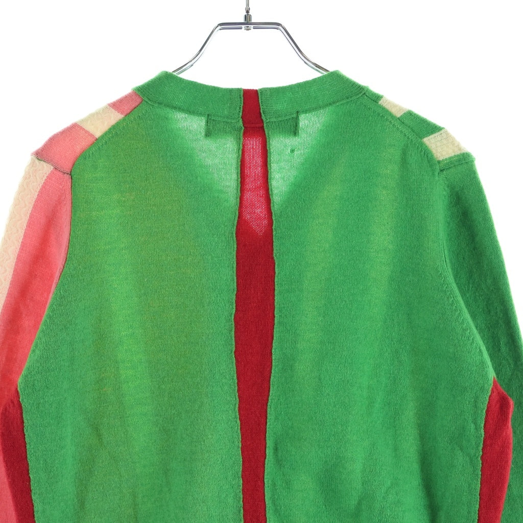 COMME des GARCONS HOMME PLUS(コムデギャルソンオムプリュス) 94AW archive ドッキングロック期 Vネックウールニットカーディガン クレイジーパターン アーカイブ グリーン/ピンク/レッド