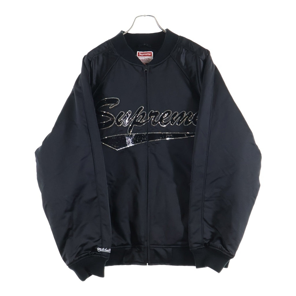 SUPREME(シュプリーム) 21AW ×Mitchell & Ness Sequin Logo Varsity Jacket ミッチェルアンドネス スパンコールロゴバーシティージャケット ブラック