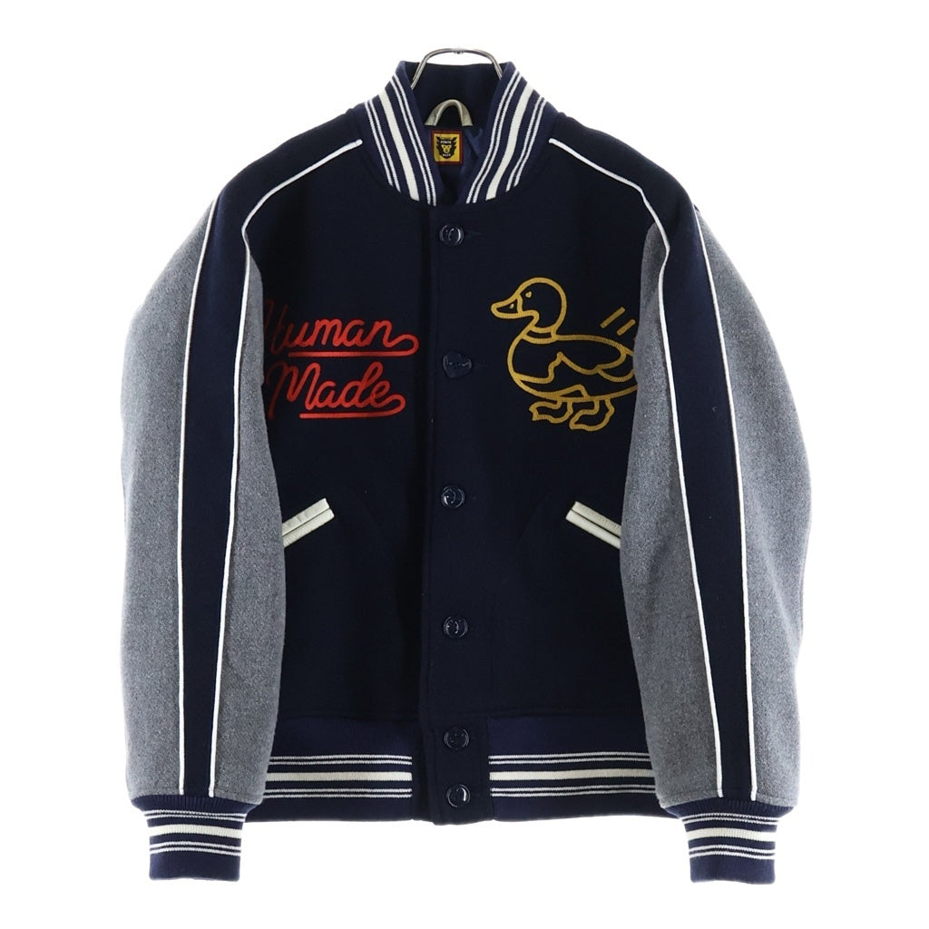 HUMAN MADE(ヒューマンメイド) Varsity Jacket バーシティージャケット アヒル 刺繍ウールスタジャン ネイビー/グレー HM22JK012
