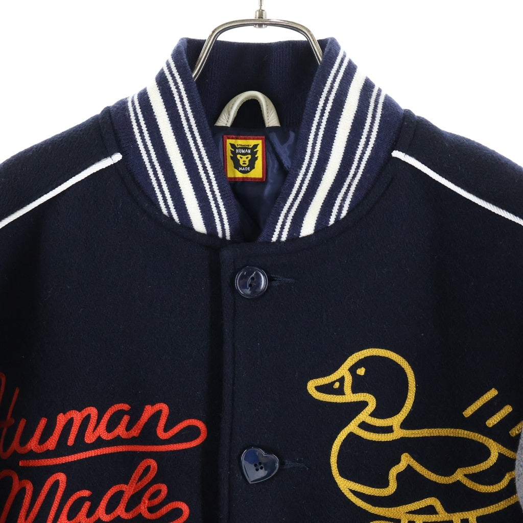 HUMAN MADE(ヒューマンメイド) Varsity Jacket バーシティージャケット アヒル 刺繍ウールスタジャン ネイビー/グレー HM22JK012