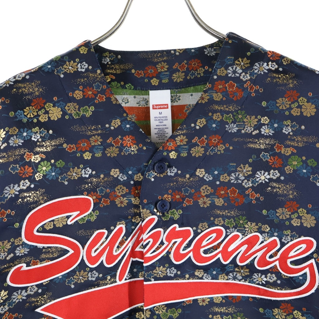 SUPREME(シュプリーム) 26SS Floral Jacquard Baseball Jersey フローラル ジャガード ベースボール シャツ ネイビー