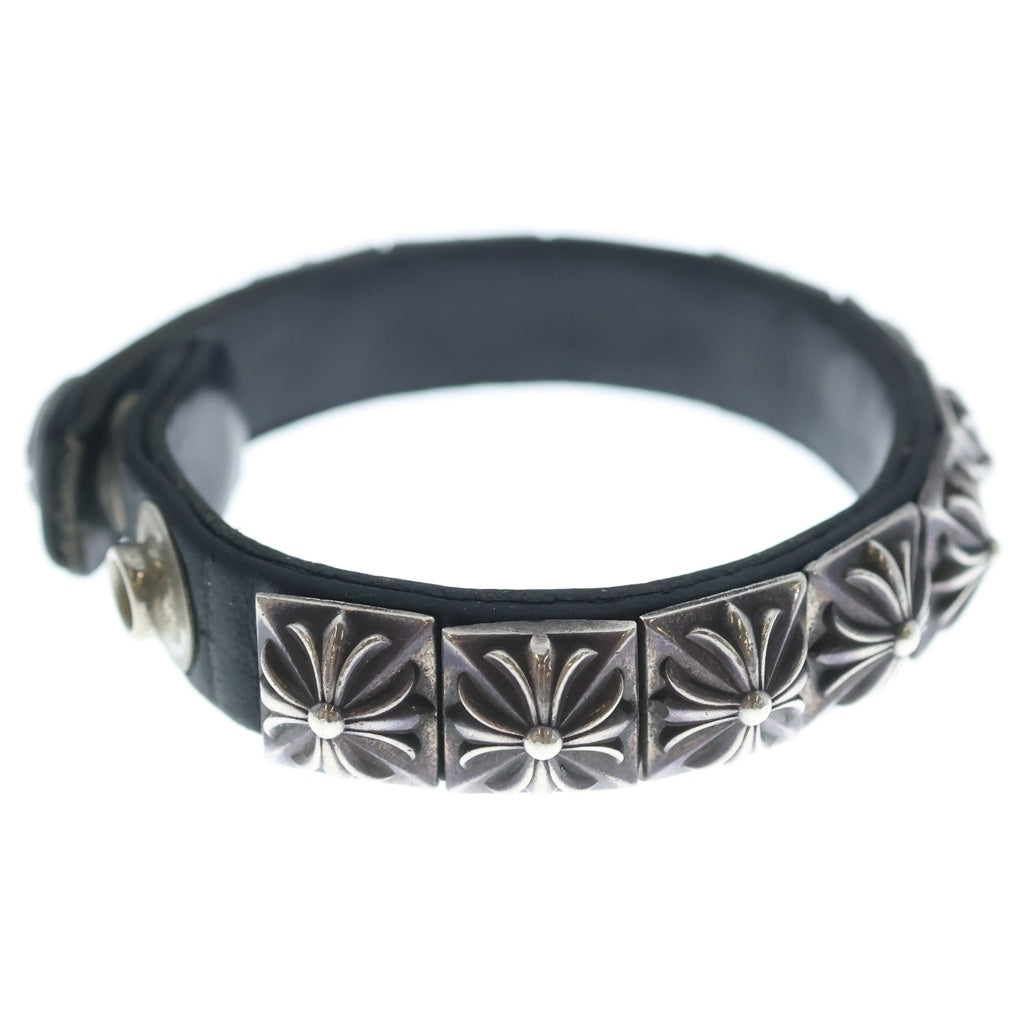 CHROME HEARTS(クロムハーツ) ZERO STUD SNGL ROW ゼロ ピラミッド スタッズ シングル レザー ブレスレット シルバー/ブラック