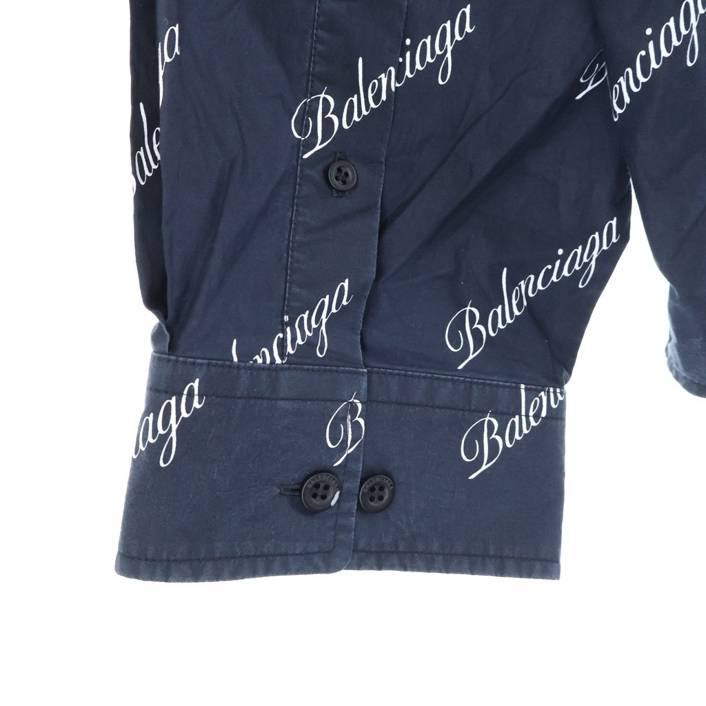 BALENCIAGA(バレンシアガ) 21SS 総柄ロゴ オーバーサイズ 長袖シャツ ネイビー 647363 TJLY7