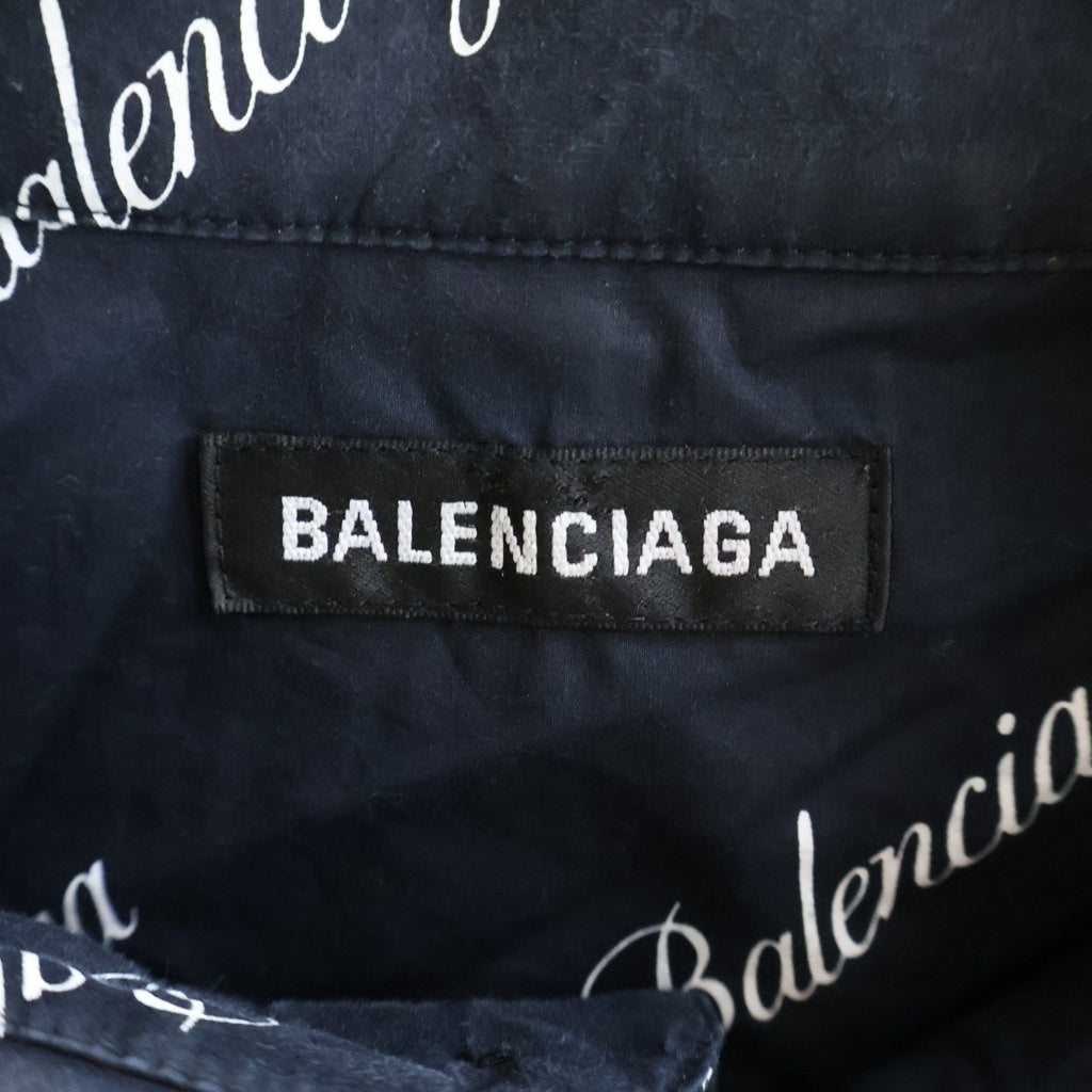 BALENCIAGA(バレンシアガ) 21SS 総柄ロゴ オーバーサイズ 長袖シャツ ネイビー 647363 TJLY7
