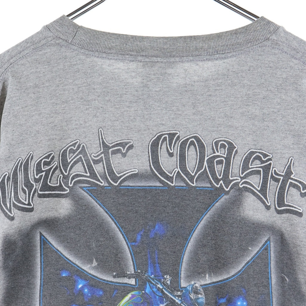 VINTAGE(ヴィンテージ) 00s West Coast Choppers ウエストコーストチョッパーズ アイアンクロス バイク 両面プリント 長袖Tシャツ カットソー グレー