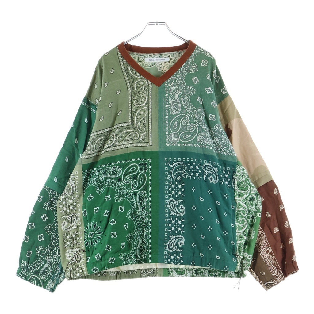 Children of the discordance(チルドレンオブザディスコーダンス) VINTAGE BANDANA PATCHWORK PULLOVER LS ヴィンテージ バンダナパッチワーク Vネックプルオーバー長袖シャツ グリーン COTDSH-123