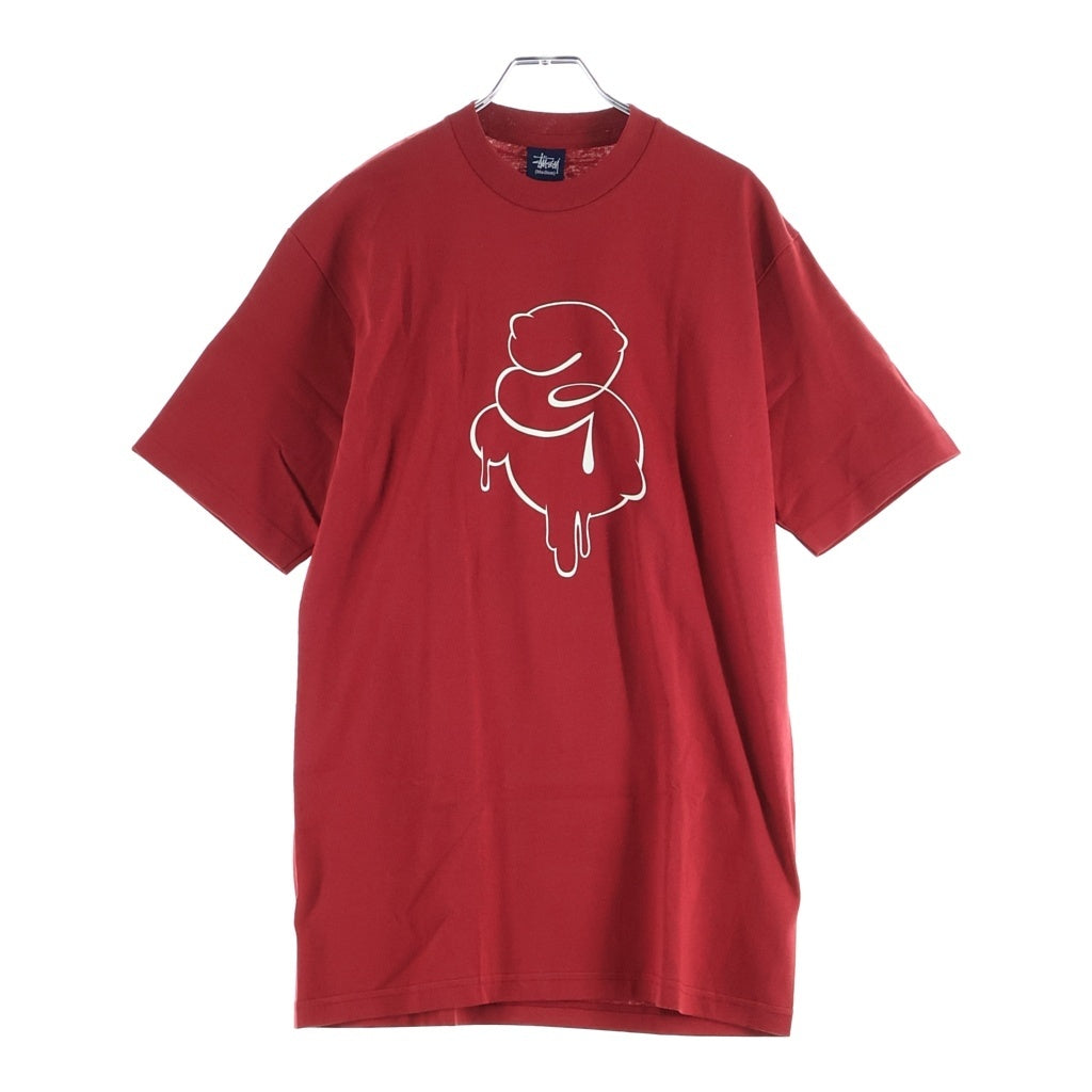 STUSSY(ステューシー) 00S OLD デッドストック 紺タグ ドリップ グラフィックプリント クルーネック半袖Tシャツカットソー レッド