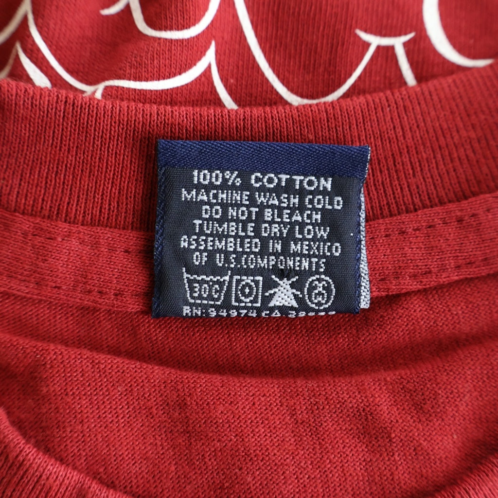 STUSSY(ステューシー) 00S OLD デッドストック 紺タグ ドリップ グラフィックプリント クルーネック半袖Tシャツカットソー レッド