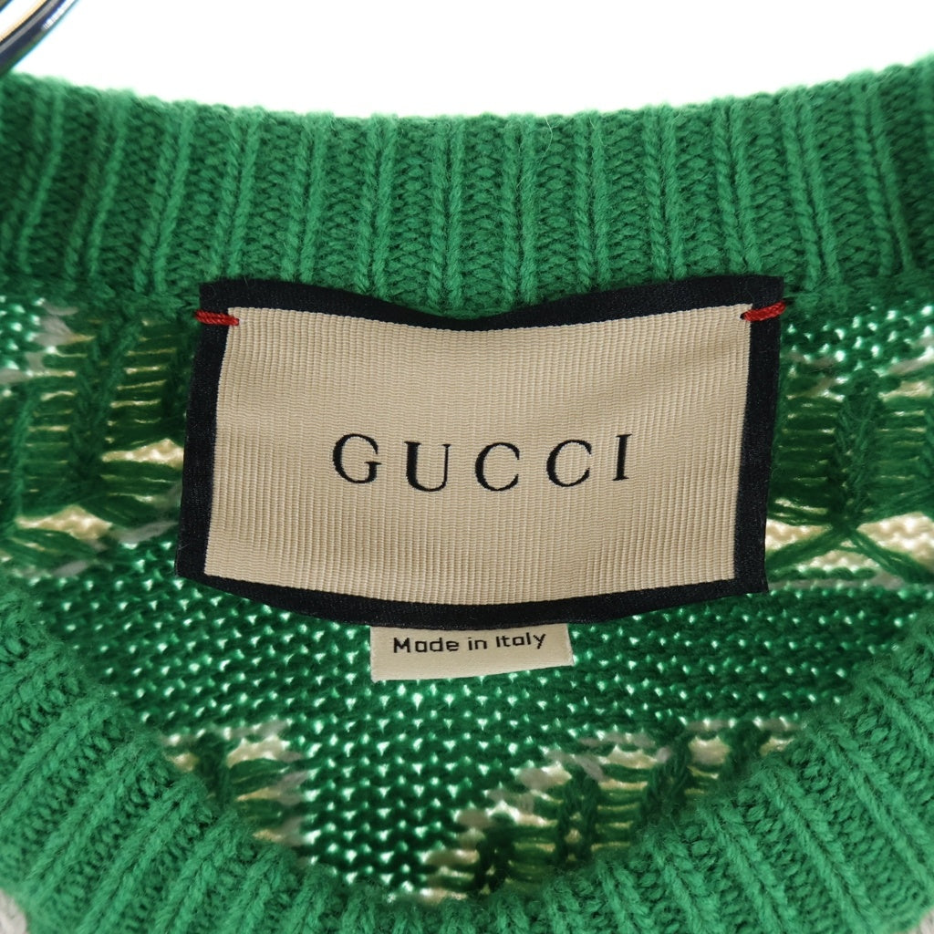 GUCCI(グッチ) umbo Logo Intarsia Crewneck ジャンボロゴインタルシアクルーネック ウールニットセーター グリーン 763672 XKDLV