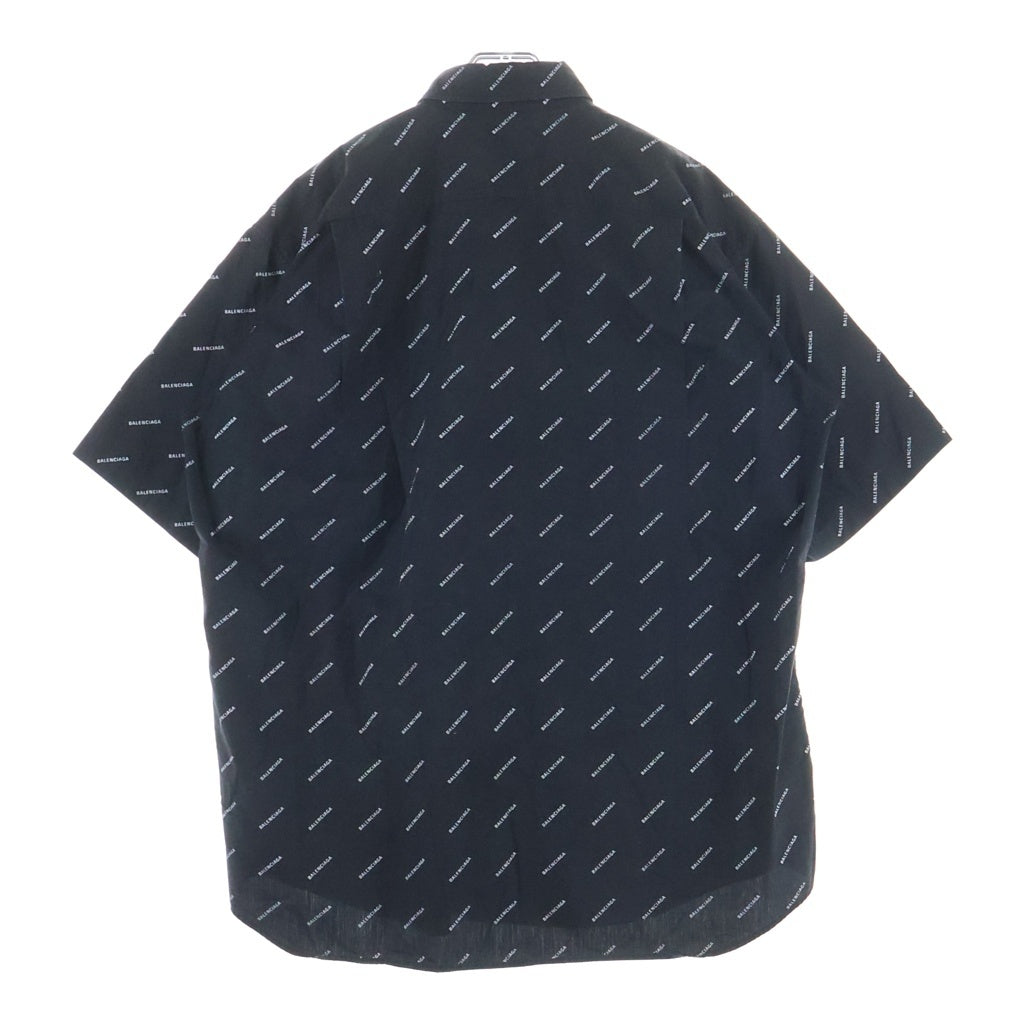 BALENCIAGA(バレンシアガ) 19SS オールオーバーロゴボタンダウン半袖シャツ ブラック 534332 TBL96