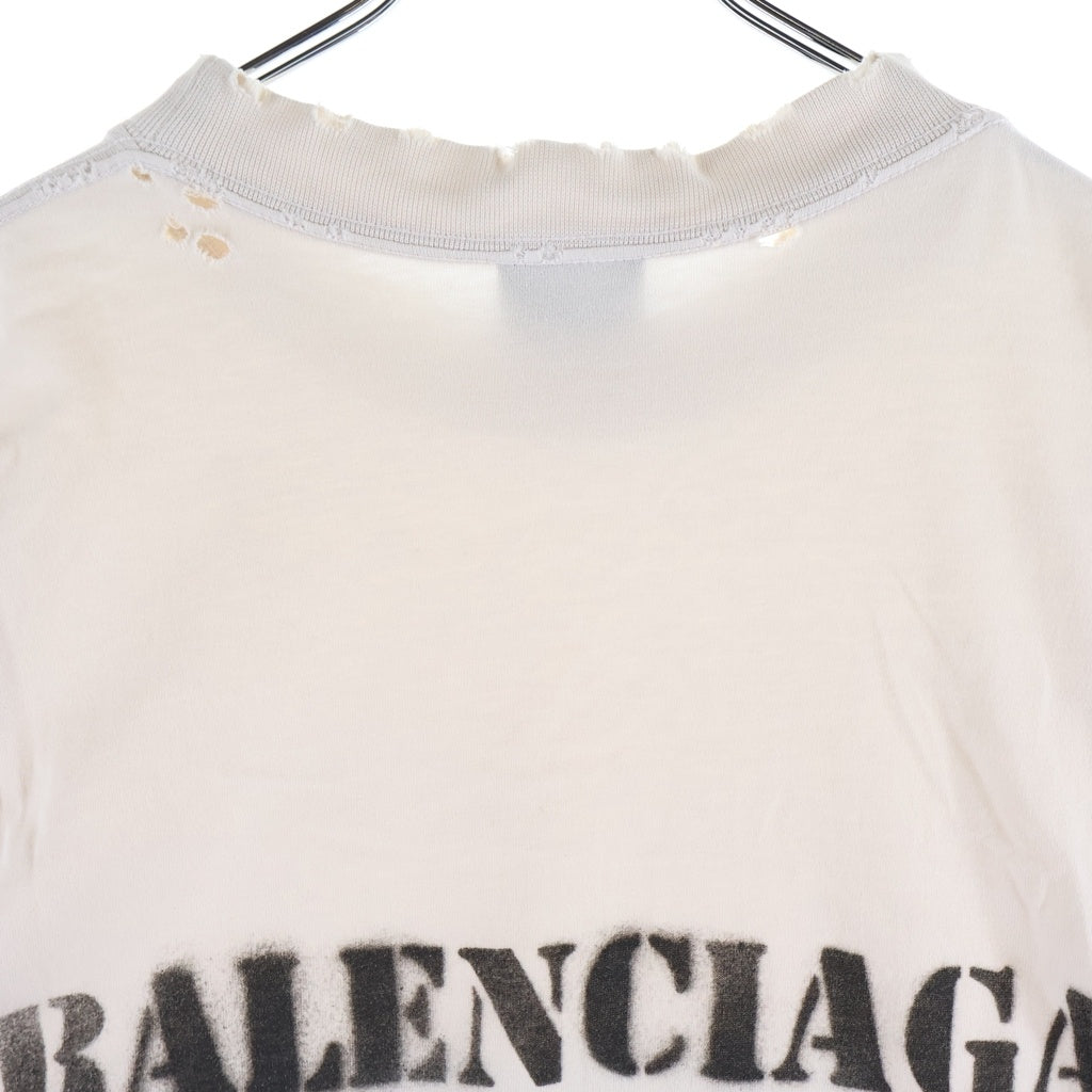 BALENCIAGA(バレンシアガ) 24SS STENCIL TYPE TQVA3 ステンシルタイプ ダメージ加工半袖Tシャツ ホワイト 764235