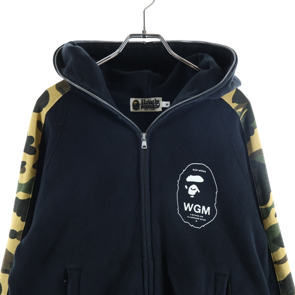 A BATHING APE(アベイシングエイプ) 1st CAMO LINE FULL ZIP HOODIE 1stカモ ライン フルジップフーディー ジップアップパーカー ブラック/ベージュ 001ZPE801007X