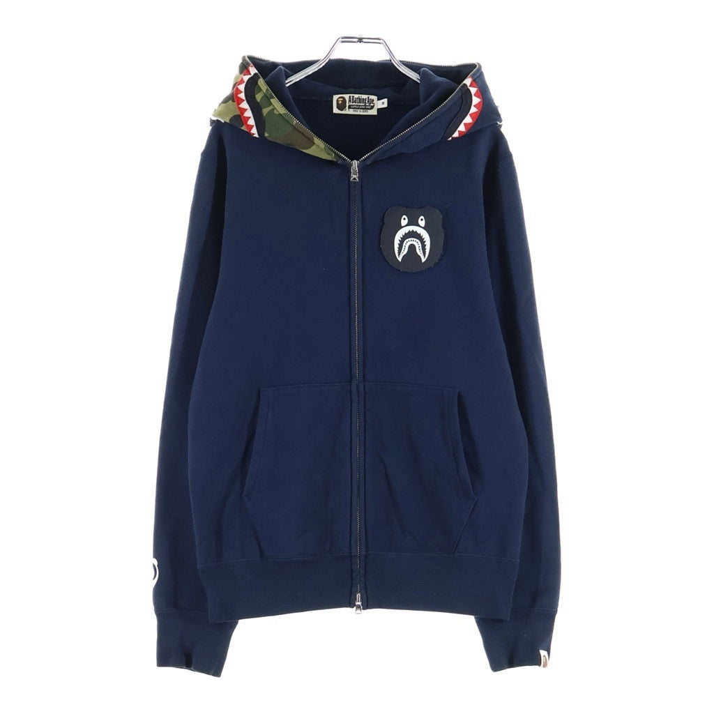 A BATHING APE(アベイシングエイプ) ×B@REHOODIE 1st CAMO SHARK BE@R FULL ZIP HOODIE ベアブリック 1stカモ シャーク ベア フルジップフーディー ジップアップパーカー ネイビー 001ZPD231908X