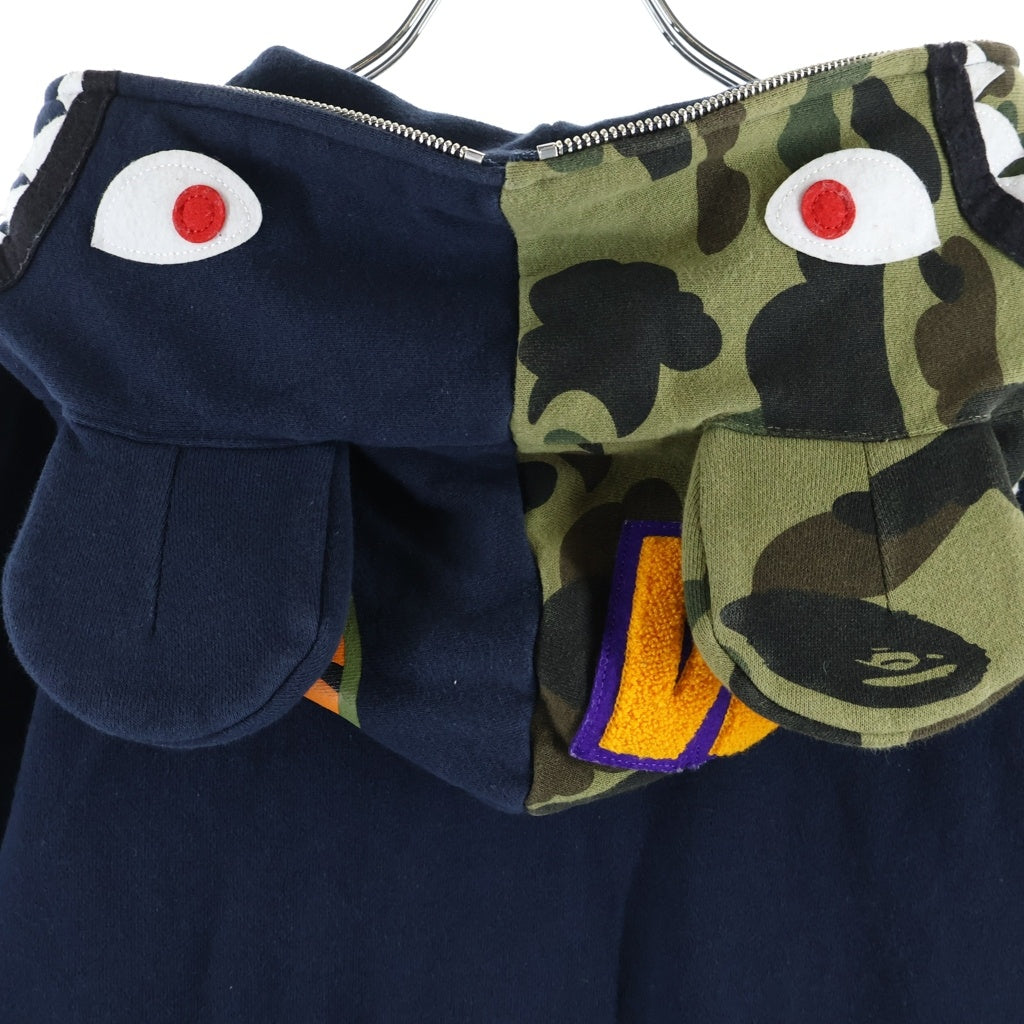 A BATHING APE(アベイシングエイプ) ×B@REHOODIE 1st CAMO SHARK BE@R FULL ZIP HOODIE ベアブリック 1stカモ シャーク ベア フルジップフーディー ジップアップパーカー ネイビー 001ZPD231908X