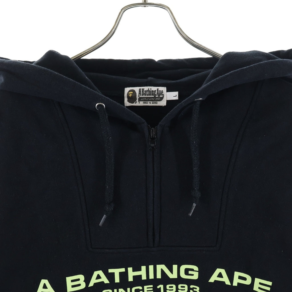 A BATHING APE(アベイシングエイプ) HALF ZIP WIDE PULLOVER HOODIE ハーフジップ ワイドプルオーバーフーディー パーカー ブラック/グレー 001PPF301007X