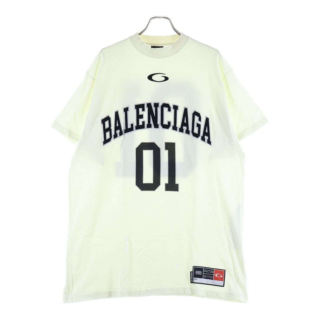 BALENCIAGA(バレンシアガ) 25SS BASKETBALL SERIES バスケットシリーズ ロゴ刺繍デザイン クルーネック半袖Tシャツカットソー ホワイト 787349 TRVW9