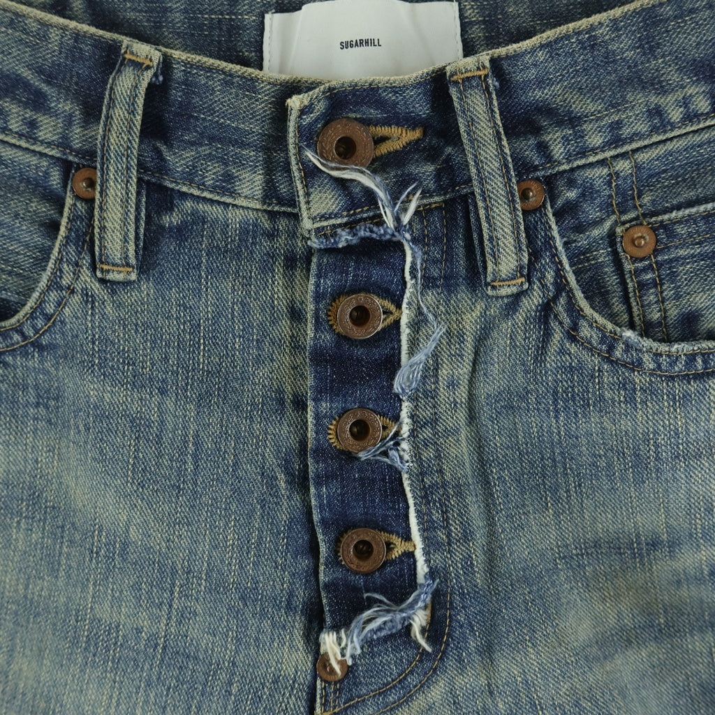 SUGARHILL(シュガーヒル) DAMAGED MODERN ダメージドモダン ボタンフライ フレアデニムパンツ ジーンズ インディゴ 25880411