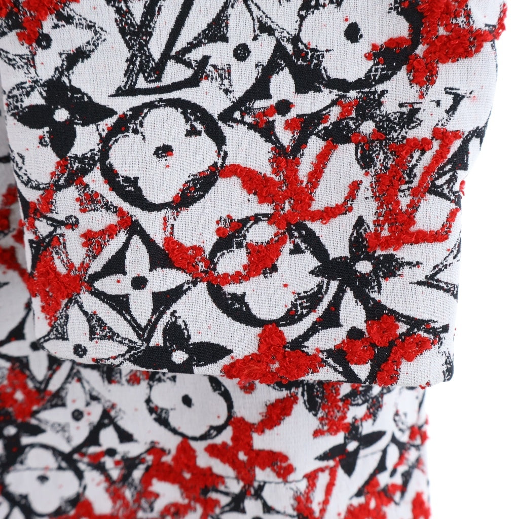LOUIS VUITTON(ルイヴィトン) 18SS モノグラムジャガード ノーカラー ジップアップ ロング コート ジャケット レディース レッド RW181W FUQ FECO20
