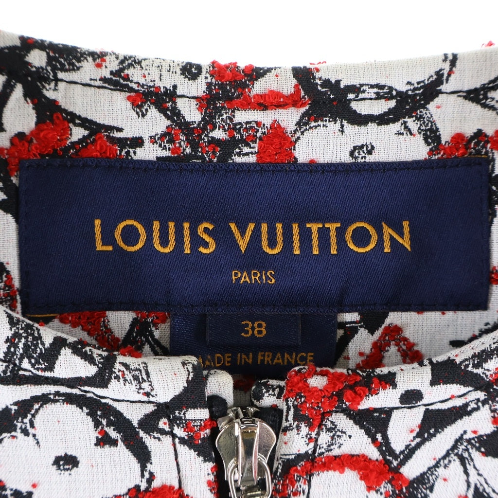 LOUIS VUITTON(ルイヴィトン) 18SS モノグラムジャガード ノーカラー ジップアップ ロング コート ジャケット レディース レッド RW181W FUQ FECO20