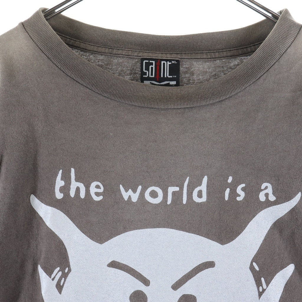 SAINT MICHAEL(セントマイケル) 21AW LS TEE SATAN ヴィンテージ加工 ロングスリーブカットソー 長袖Tシャツ グレー SM-A21-0000-025