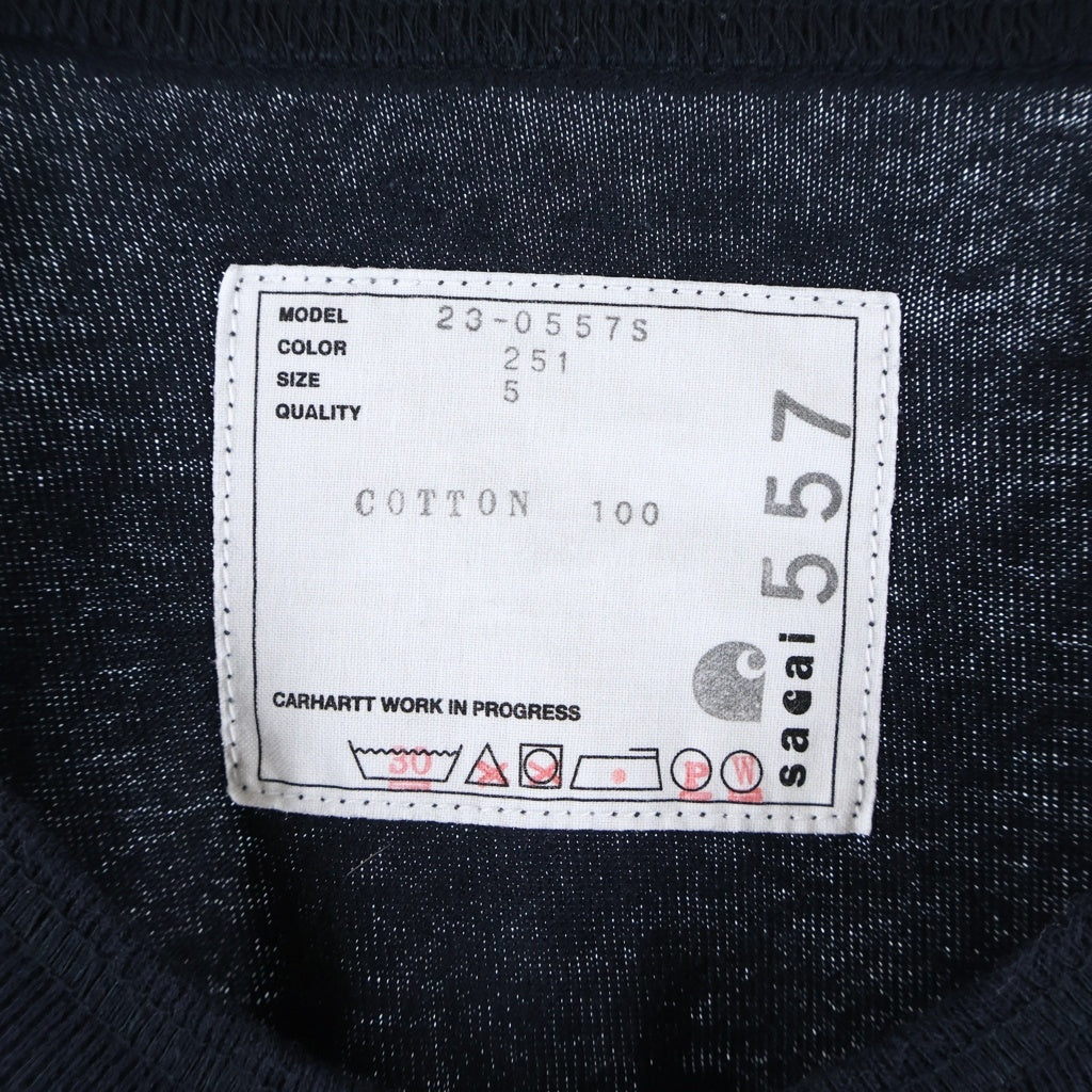 Sacai(サカイ) 23AW ×Carhartt WIP T-shirt ポケット半袖Tシャツ カットソー ブラック 23-0557S