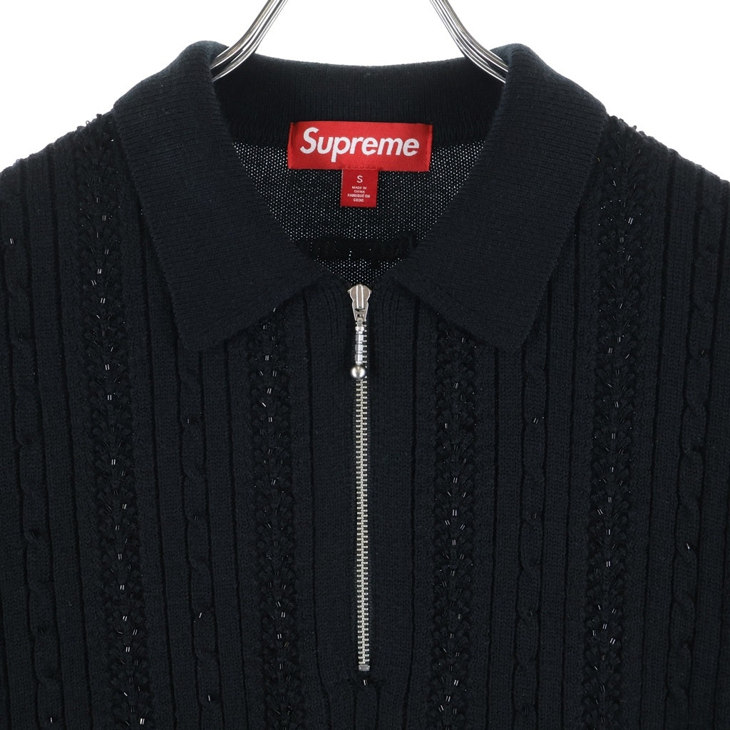SUPREME(シュプリーム) 26SS Beaded Zip Polo ビーデッド ジップポロ ブラック