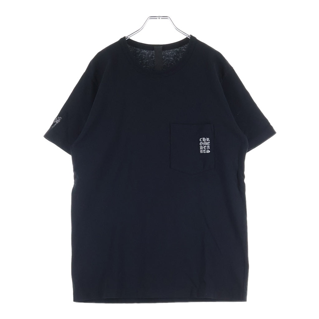 CHROME HEARTS(クロムハーツ) Y NOT VERTICAL LOGO CROSS EMBROIDERY TEE ワイノット ヴァーティカルロゴ クロス クルーネック半袖カットソーTシャツ ブラック