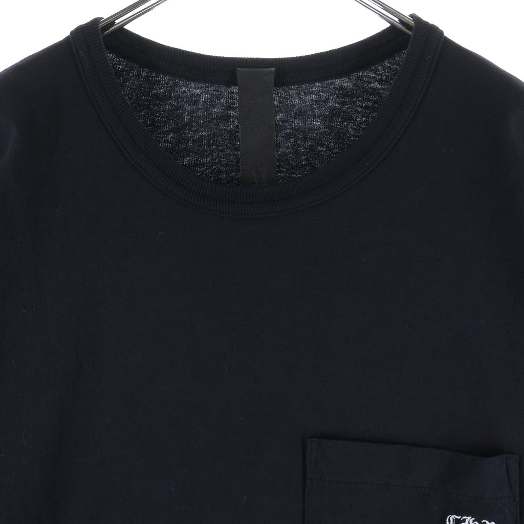 CHROME HEARTS(クロムハーツ) Y NOT VERTICAL LOGO CROSS EMBROIDERY TEE ワイノット ヴァーティカルロゴ クロス クルーネック半袖カットソーTシャツ ブラック