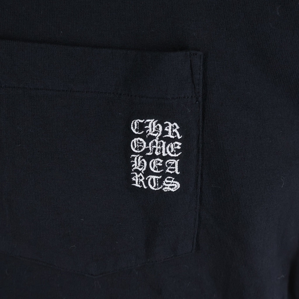 CHROME HEARTS(クロムハーツ) Y NOT VERTICAL LOGO CROSS EMBROIDERY TEE ワイノット ヴァーティカルロゴ クロス クルーネック半袖カットソーTシャツ ブラック