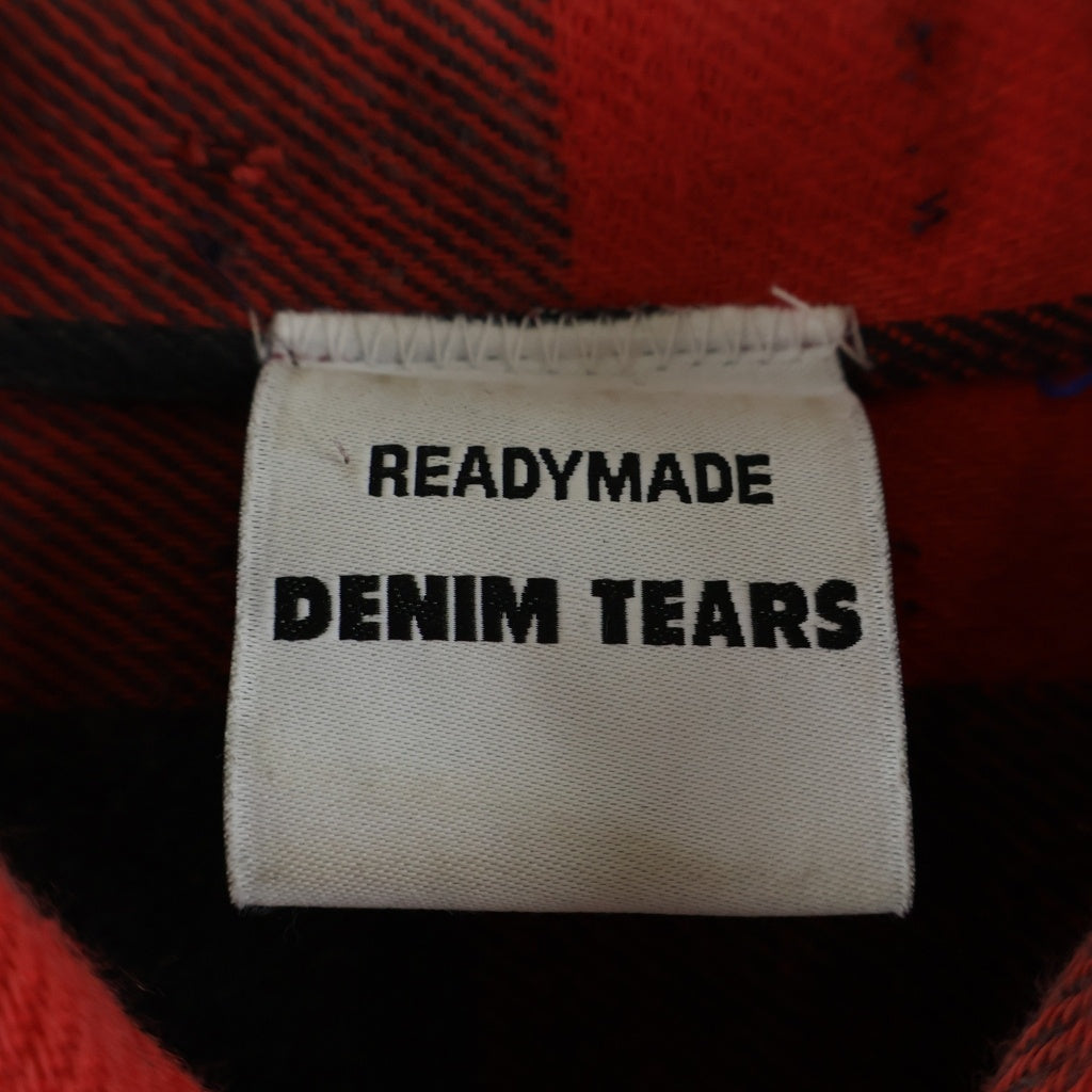 READY MADE(レディメイド) × DENIM TEARS COTTON WREATH CHECK SHIRT デニムティアーズ エンブロイダリーチェック長袖シャツ レッド RE-DT-RE-00-00-06
