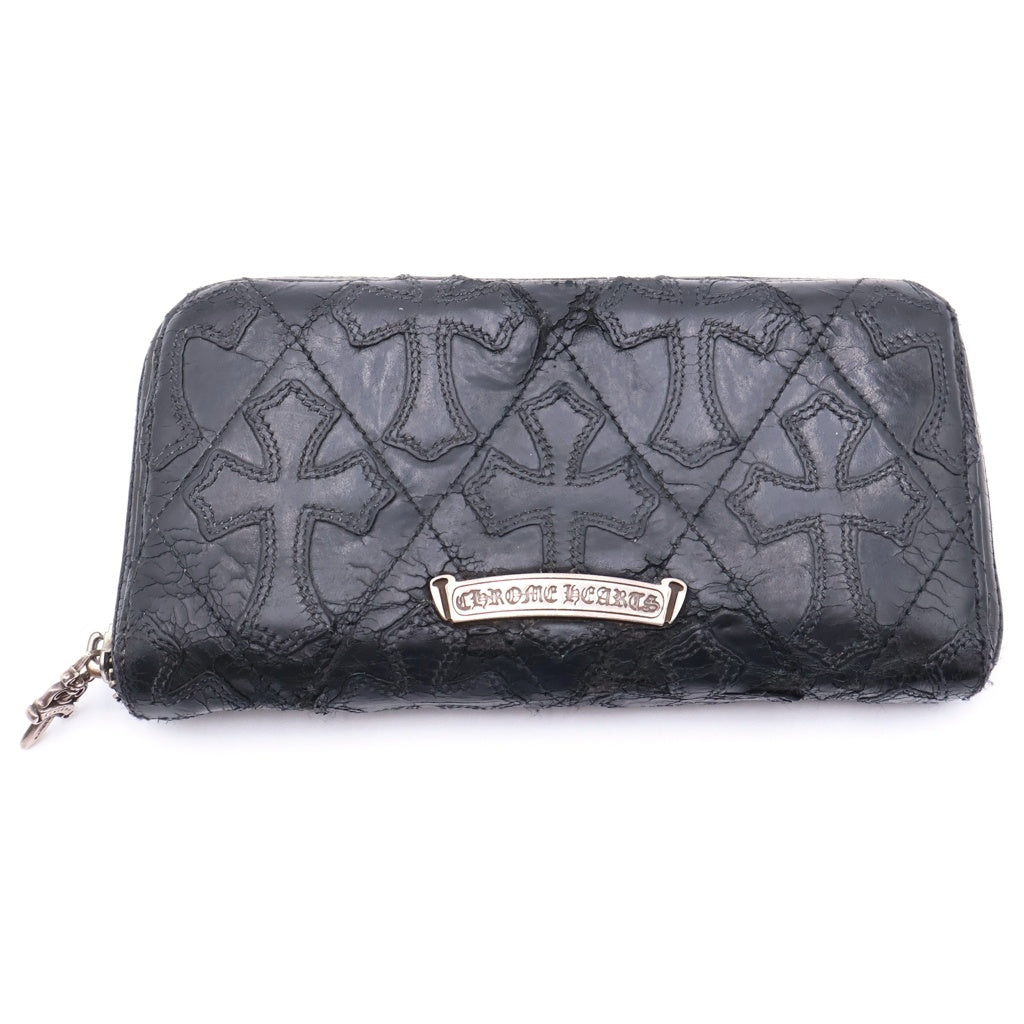 CHROME HEARTS(クロムハーツ) REC F ZIP QUILTED WALLET セメタリークロス キルティング レザーウォレット 財布 ブラック