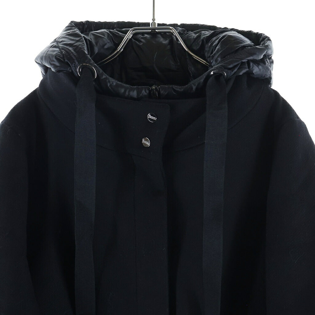 HERNO(ヘルノ) ドッキング フーデッド ナイロン ダウンコート ブラック レディースpi001966d-33344-9300