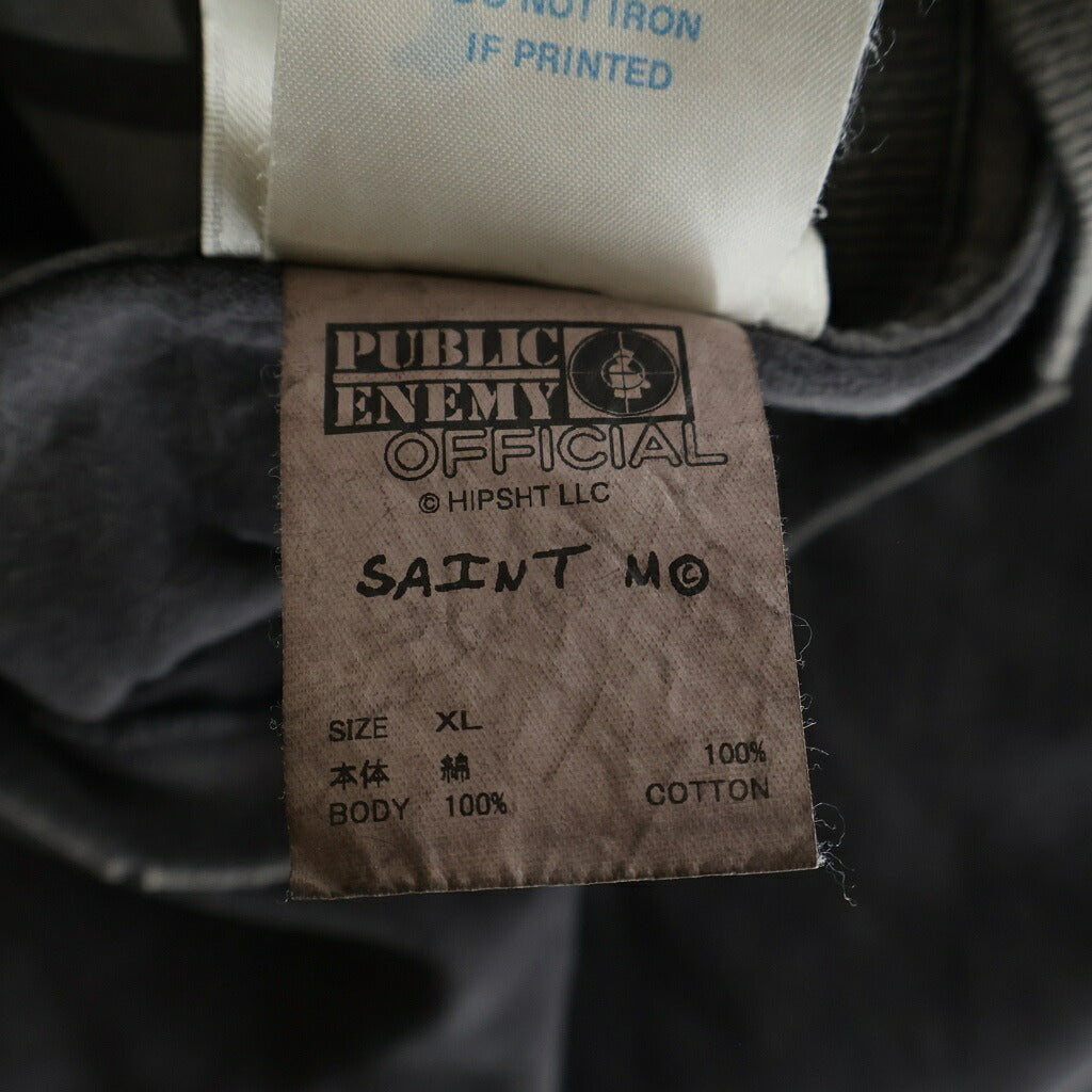 SAINT MICHAEL(セントマイケル) 24AW×PUBLIC SNT ENEMY SS TEE パブリックエネミー ヴィンテージ加工プリント半袖Tシャツ ブラック SM-YS1-0000-C18