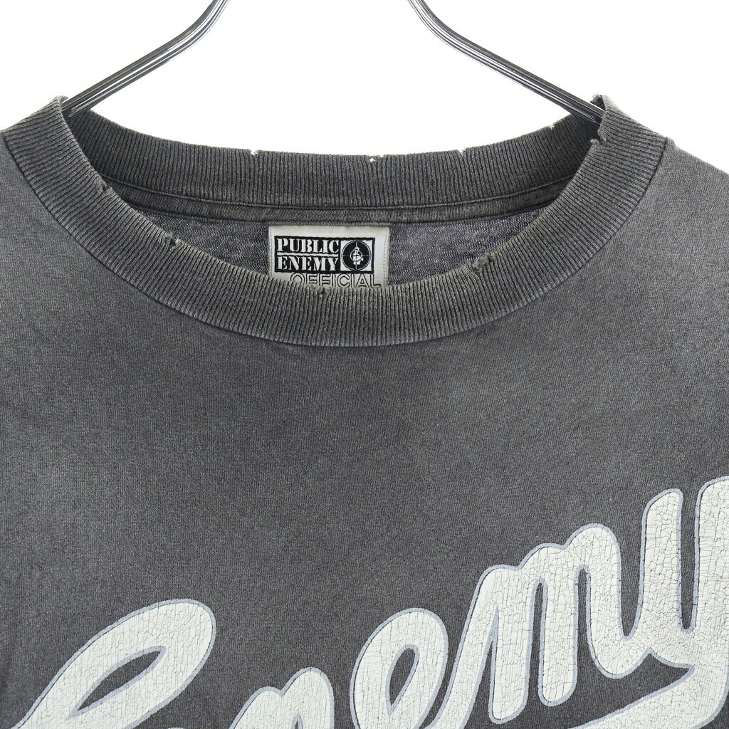 SAINT MICHAEL(セントマイケル) 24AW×PUBLIC SNT ENEMY SS TEE パブリックエネミー ヴィンテージ加工プリント半袖Tシャツ ブラック SM-YS1-0000-C18